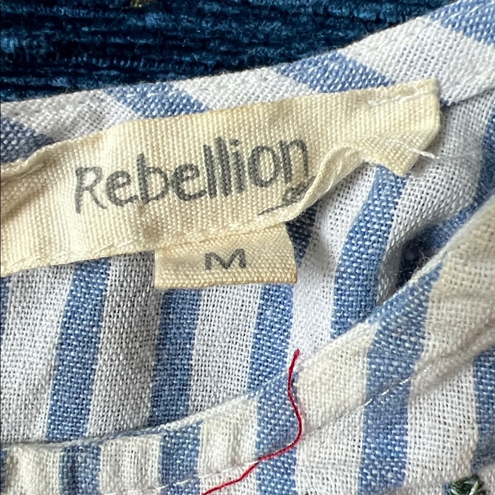 Blue and White Striped Embroidered Peasant Top - Picture 3 of 12